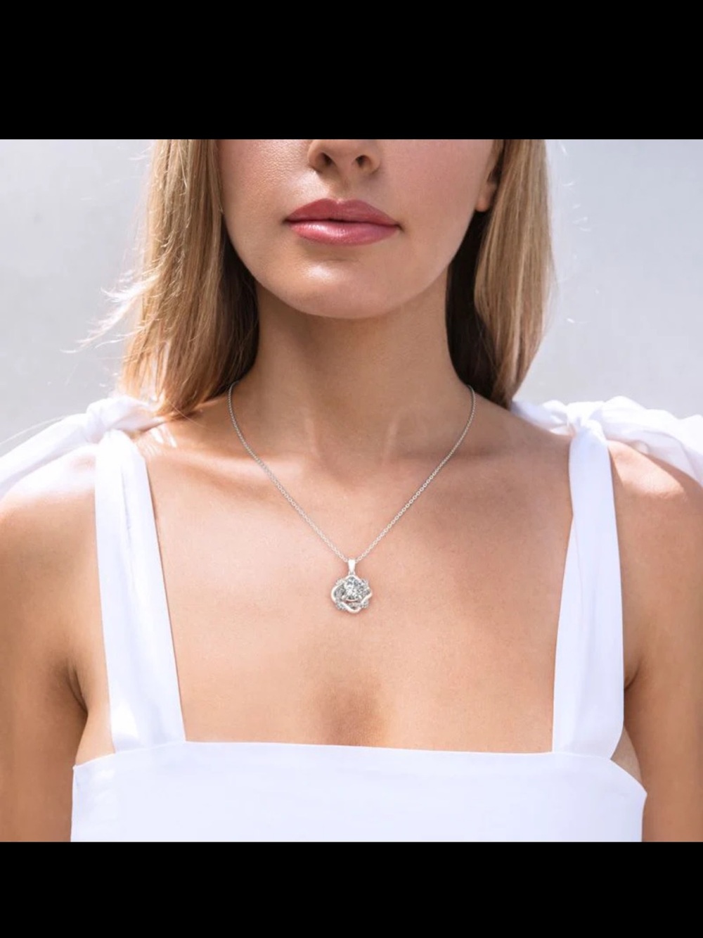 2kt Moissanite & Sterling Sterling Silver Floral Pendant Necklace - Love Knot